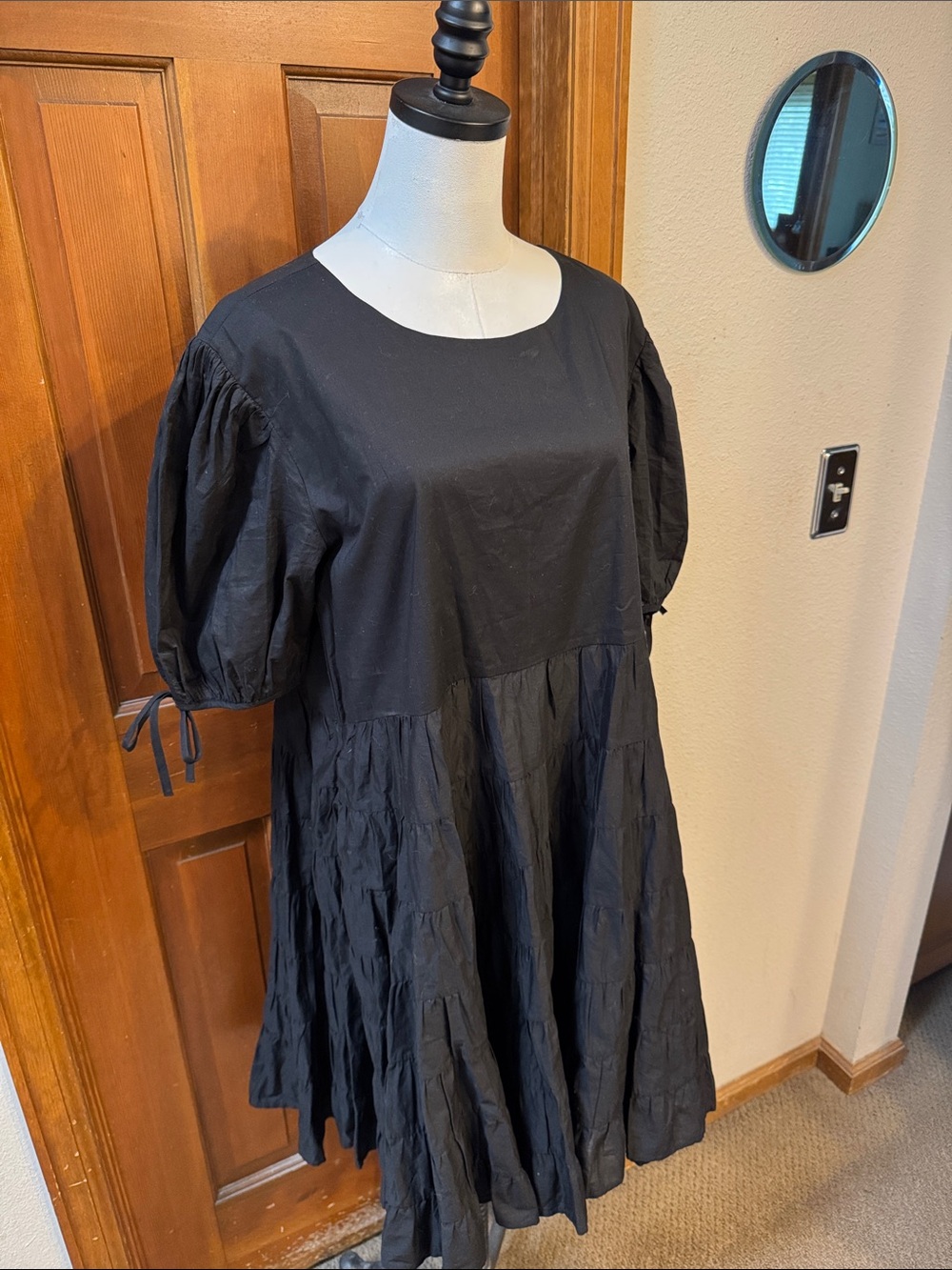 NWT Merlette Women's Black Puff Sleeve Tiered Dress Size L